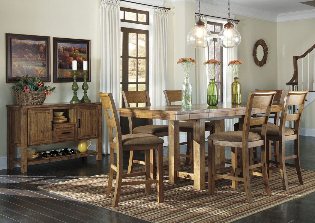 Krinden Counter Height Extension Table w/ 6 Upholstered Barstools & Server,ABF Signature Design by Ashley