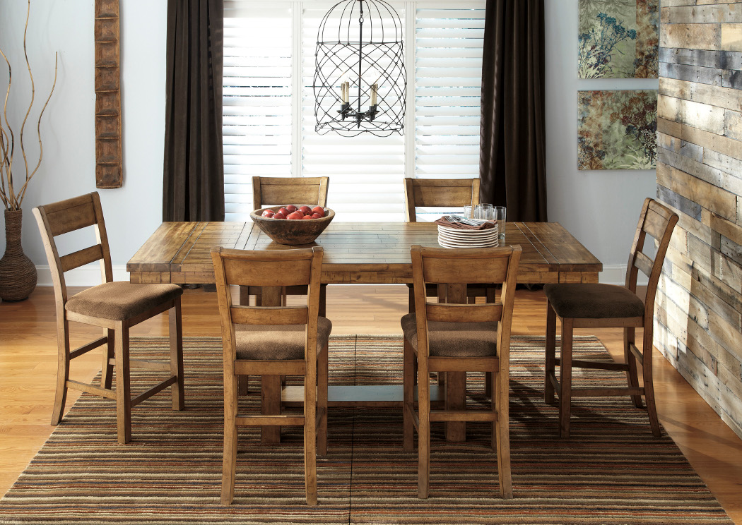 Krinden Counter Height Extension Table w/ 6 Upholstered Barstools,ABF Signature Design by Ashley