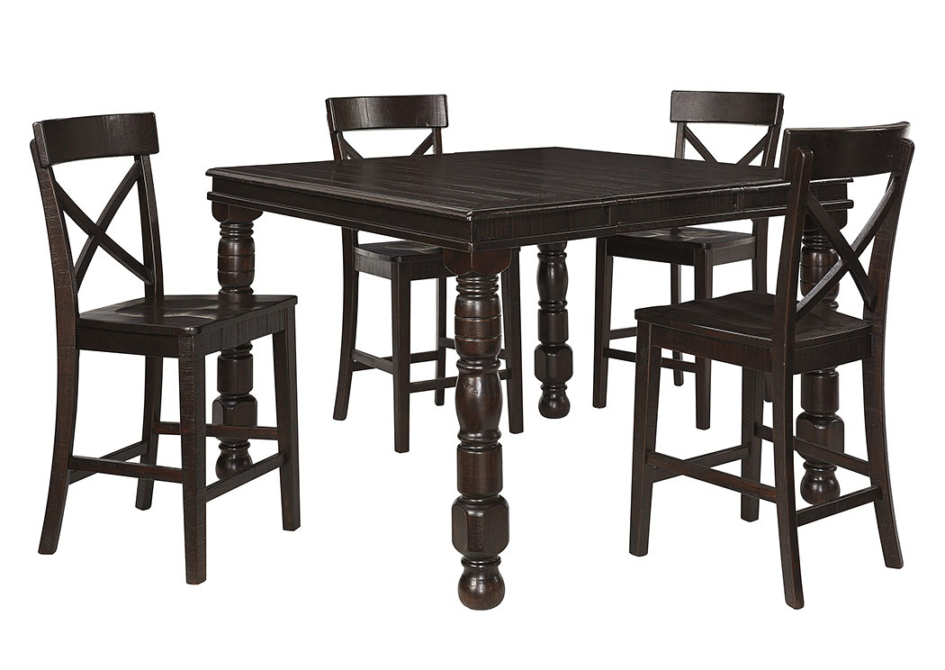 Gerlane Dark Brown Rectangular Extension Dining Room Counter Table w/ 4 Barstools,ABF Signature Design by Ashley