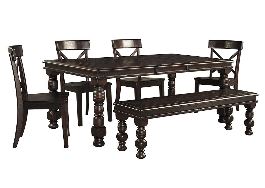 Gerlane Dark Brown Dining Room Extension Table w/ Bench and 4 Side Chairs,ABF Signature Design by Ashley