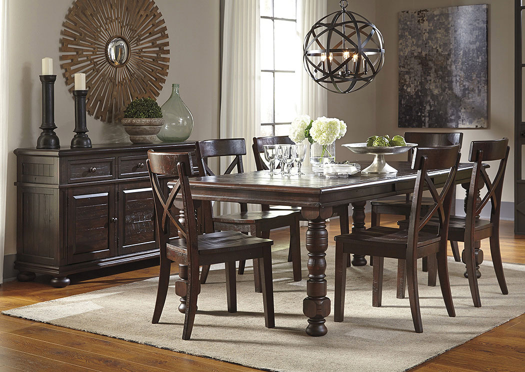 Gerlane Dark Brown Rectangular Dining Room Extension Table w/ Server and 6 Side Chairs,ABF Signature Design by Ashley