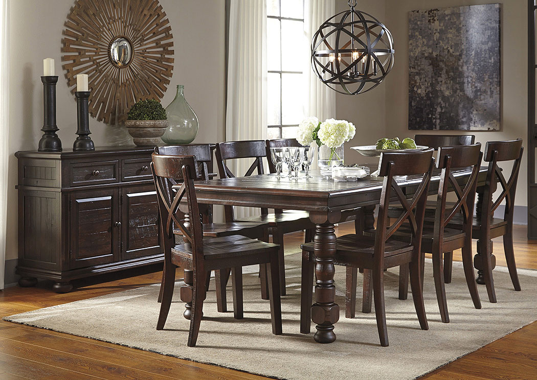 Gerlane Dark Brown Rectangular Dining Room Extension Table w/ Server and 8 Side Chairs,ABF Signature Design by Ashley