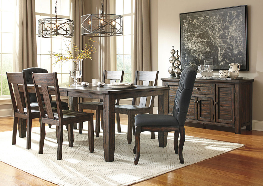 Trudell Golden Brown Rectangular Dining Room Extension Table w/ 2 Upholstered Side Chairs and 4 Side Chairs,ABF Signature Design by Ashley