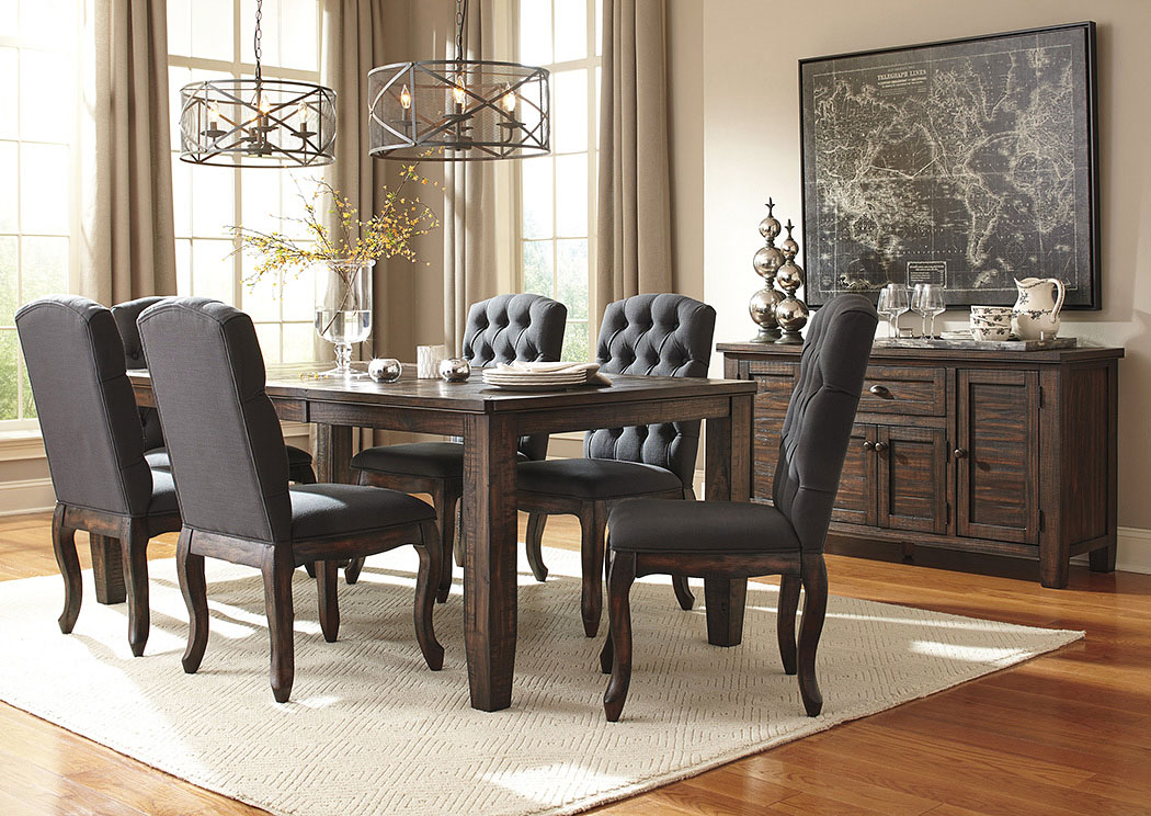 Trudell Golden Brown Rectangular Dining Room Extension Table w/ 6 Upholstered Side Chairs,ABF Signature Design by Ashley