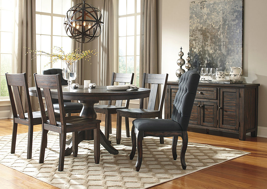 Trudell Golden Brown Round Dining Room Extension Pedestal Table w/ 2 Upholstered Side Chairs and 4 Side Chairs,ABF Signature Design by Ashley