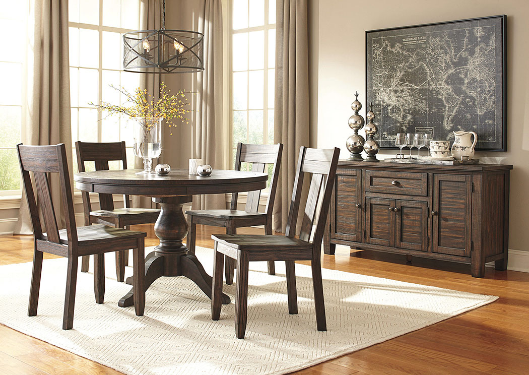 Trudell Golden Brown Round Dining Room Extension Pedestal Table w/ 4 Side Chairs,ABF Signature Design by Ashley