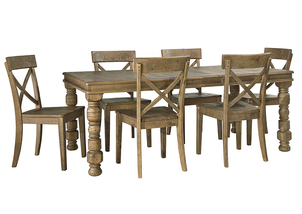 Trishley Light Brown Rectangular Dining Room Extension Table w/ 6 Side Chairs,ABF Signature Design by Ashley