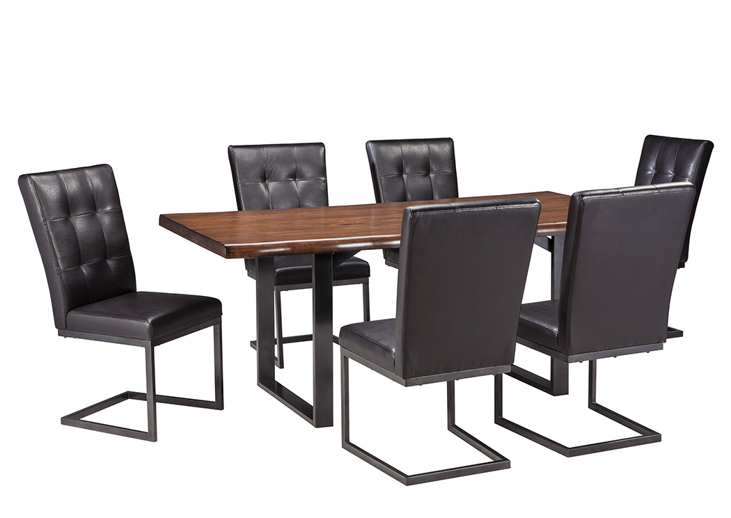 Esmarina Walnut Brown Rectangular Dining Room Table w/6 Upholstered Side Chairs,ABF Signature Design by Ashley