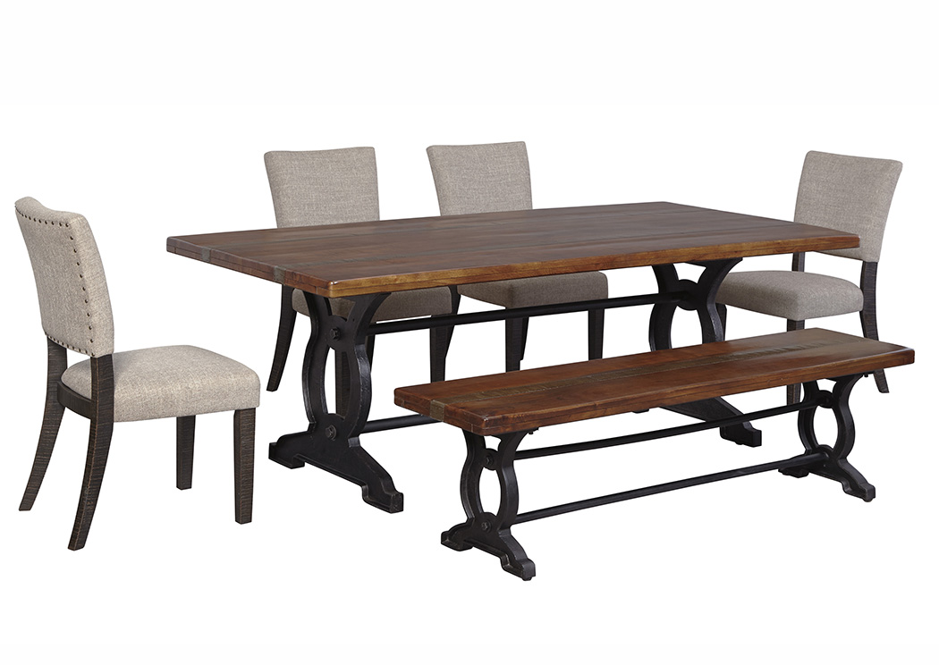 Zurani Brown/Black Rectangular Dining Room Table w/Bench and 4 Upholstered Side Chairs,ABF Signature Design by Ashley