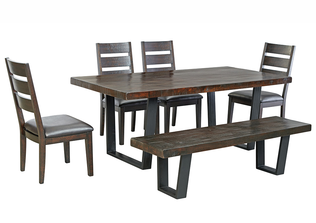 Parlone Dark Brown Rectangular Dining Room Table w/4 Upholstered Side Chairs & Bench,ABF Signature Design by Ashley