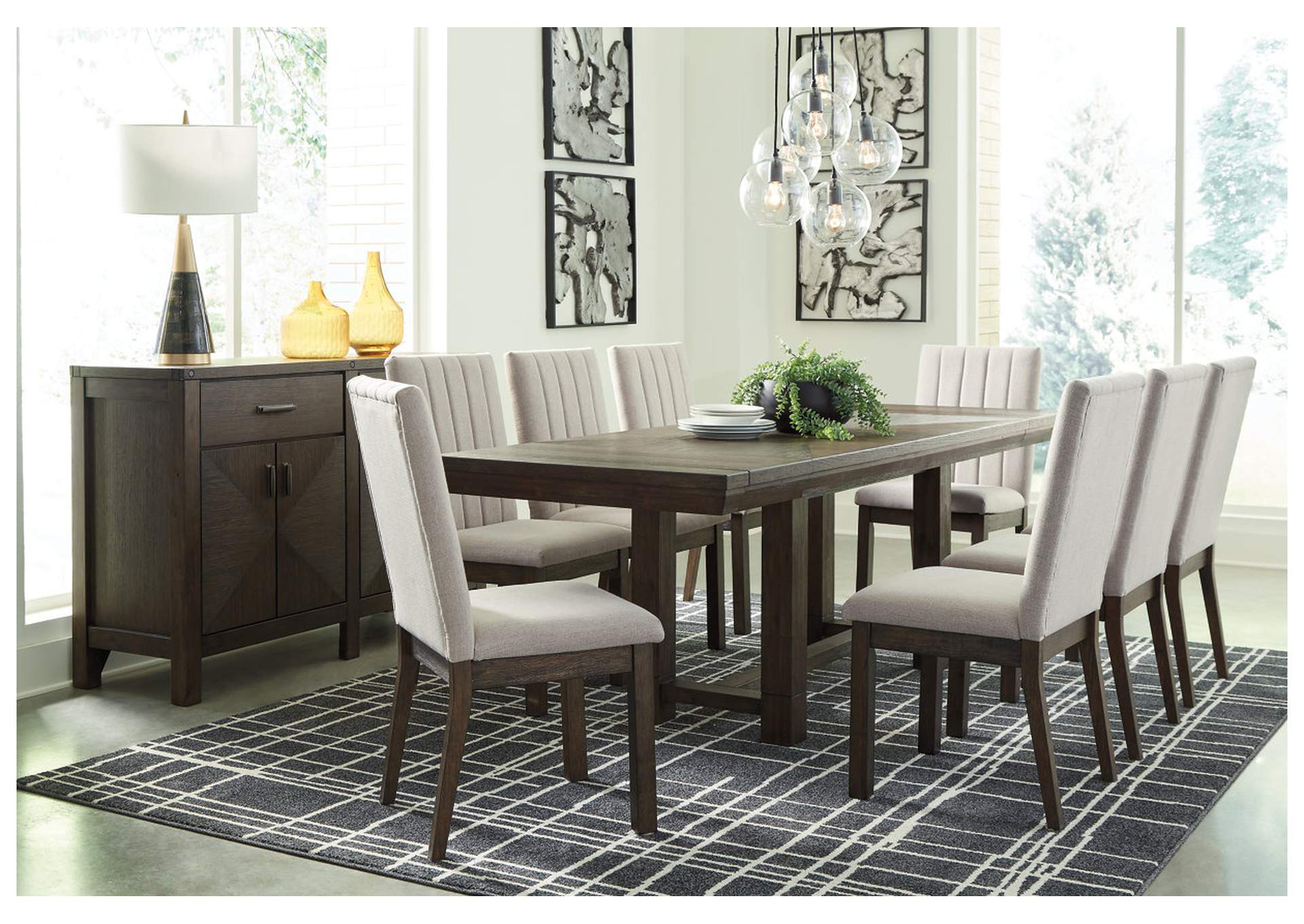 Dellbeck Dining Table and 8 Chairs with Storage Nick's Furniture