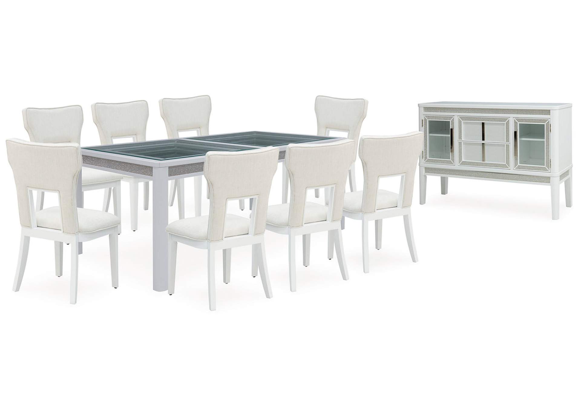 Chalanna Dining Table and 8 Chairs with Storage,Signature Design By Ashley