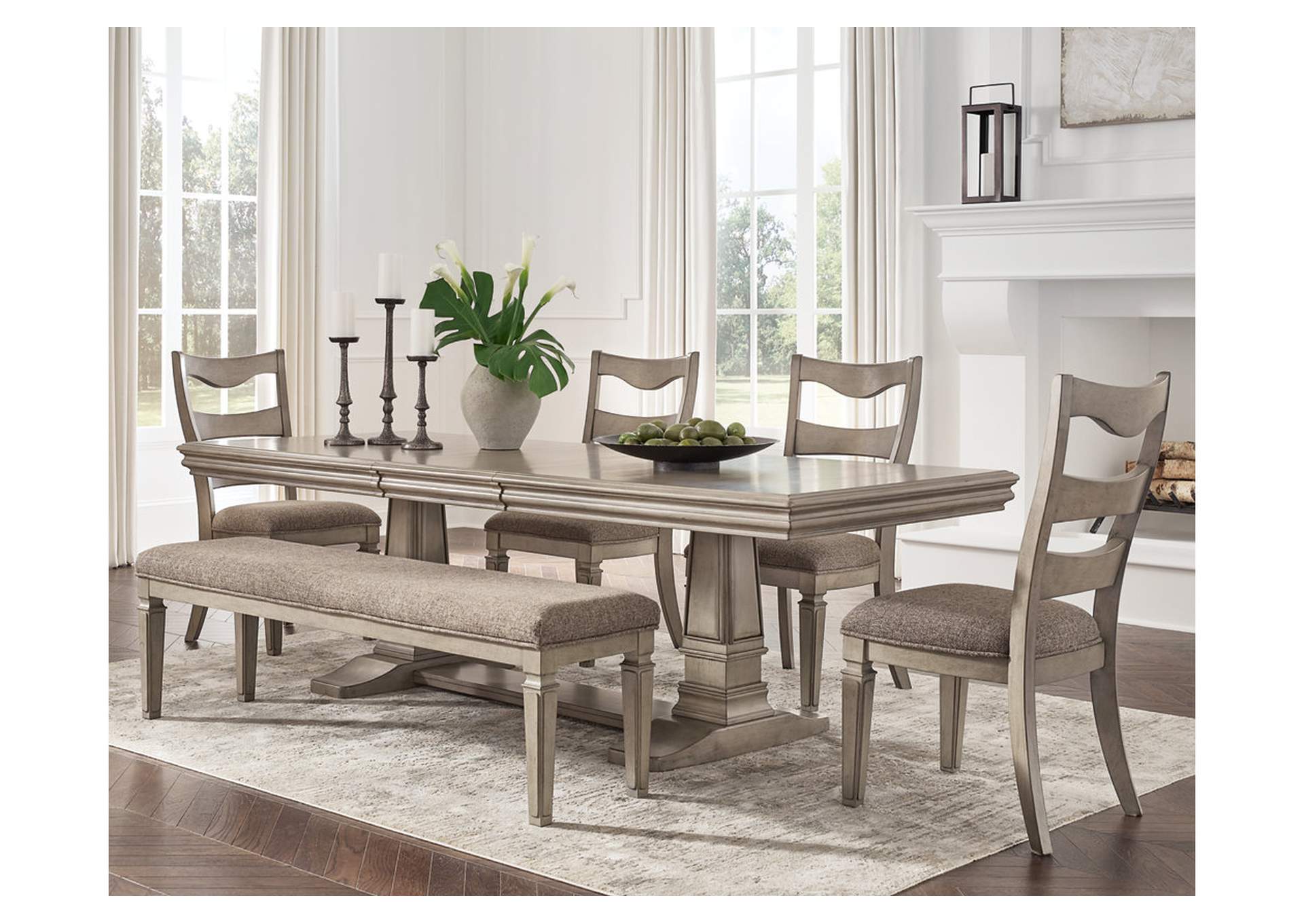 Lexorne Dining Table and 4 Chairs and Bench with Storage,Signature Design By Ashley