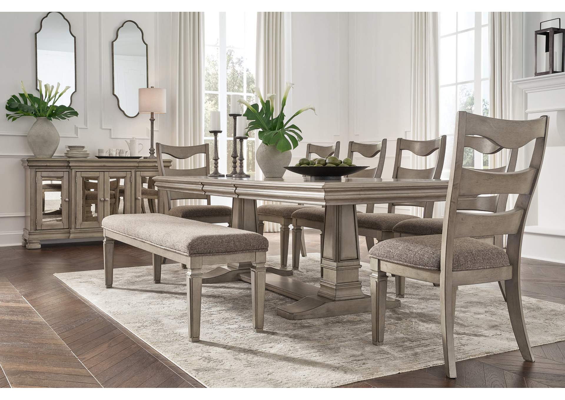 Lexorne Dining Table and 4 Chairs and Bench with Storage,Signature Design By Ashley