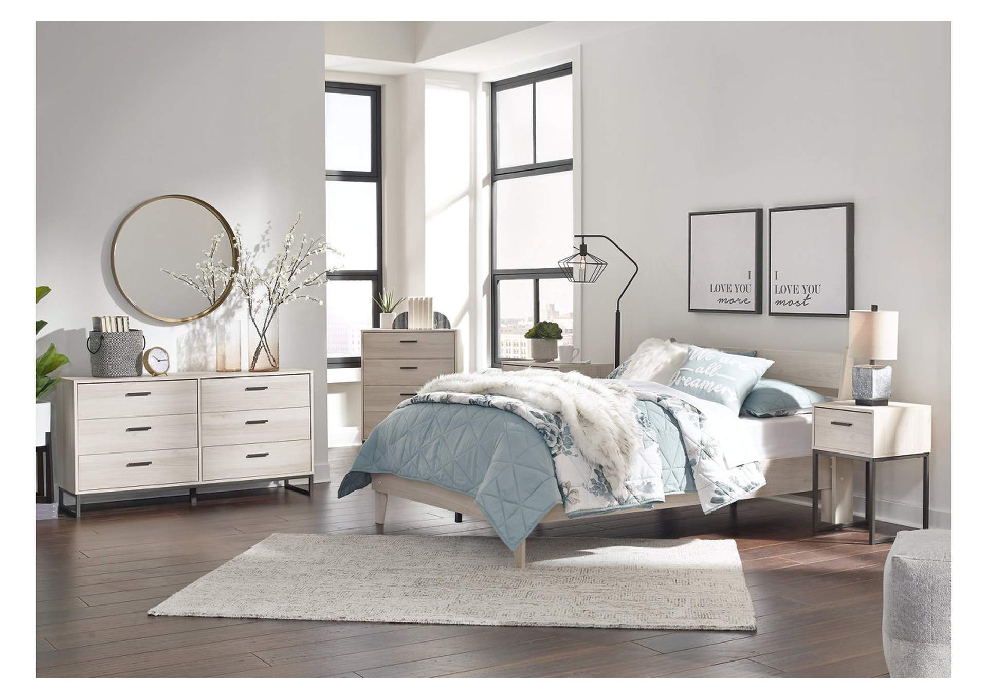 Socalle Full Platform Bed with Dresser, Chest and 2 Nightstands,Millennium