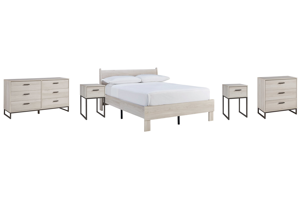 Socalle Full Platform Bed with Dresser, Chest and 2 Nightstands,Millennium