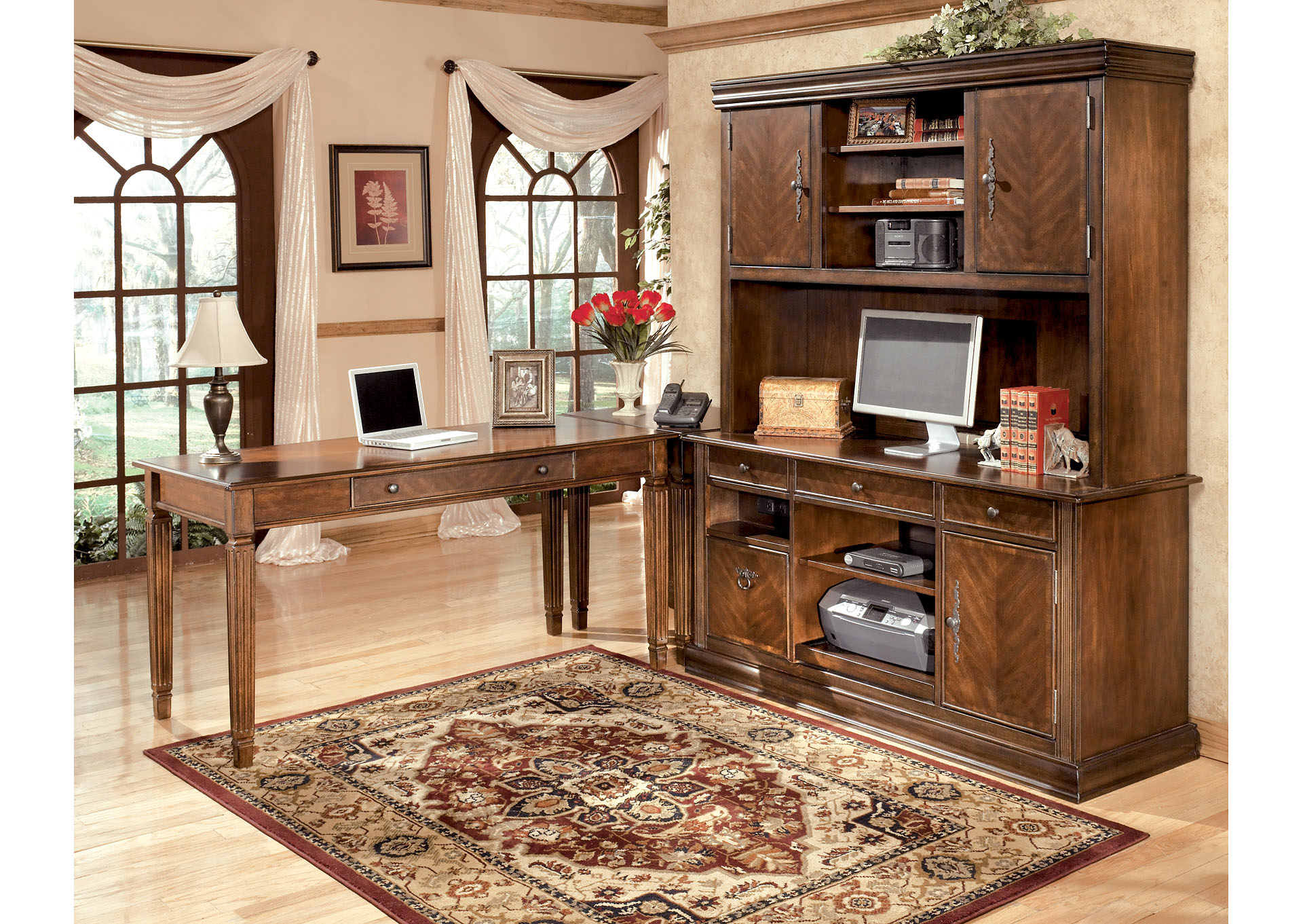 Hamlyn Large L-Shaped Desk w/ Large Hutch & Credenza,ABF Signature Design by Ashley