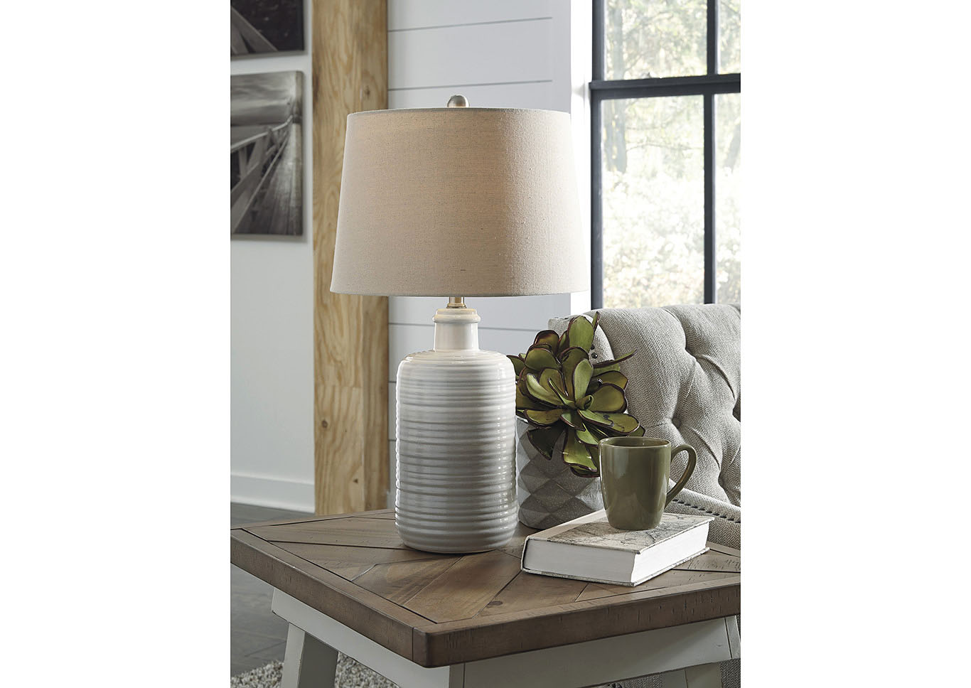 Marnina Taupe Ceramic Table Lamp,Signature Design By Ashley
