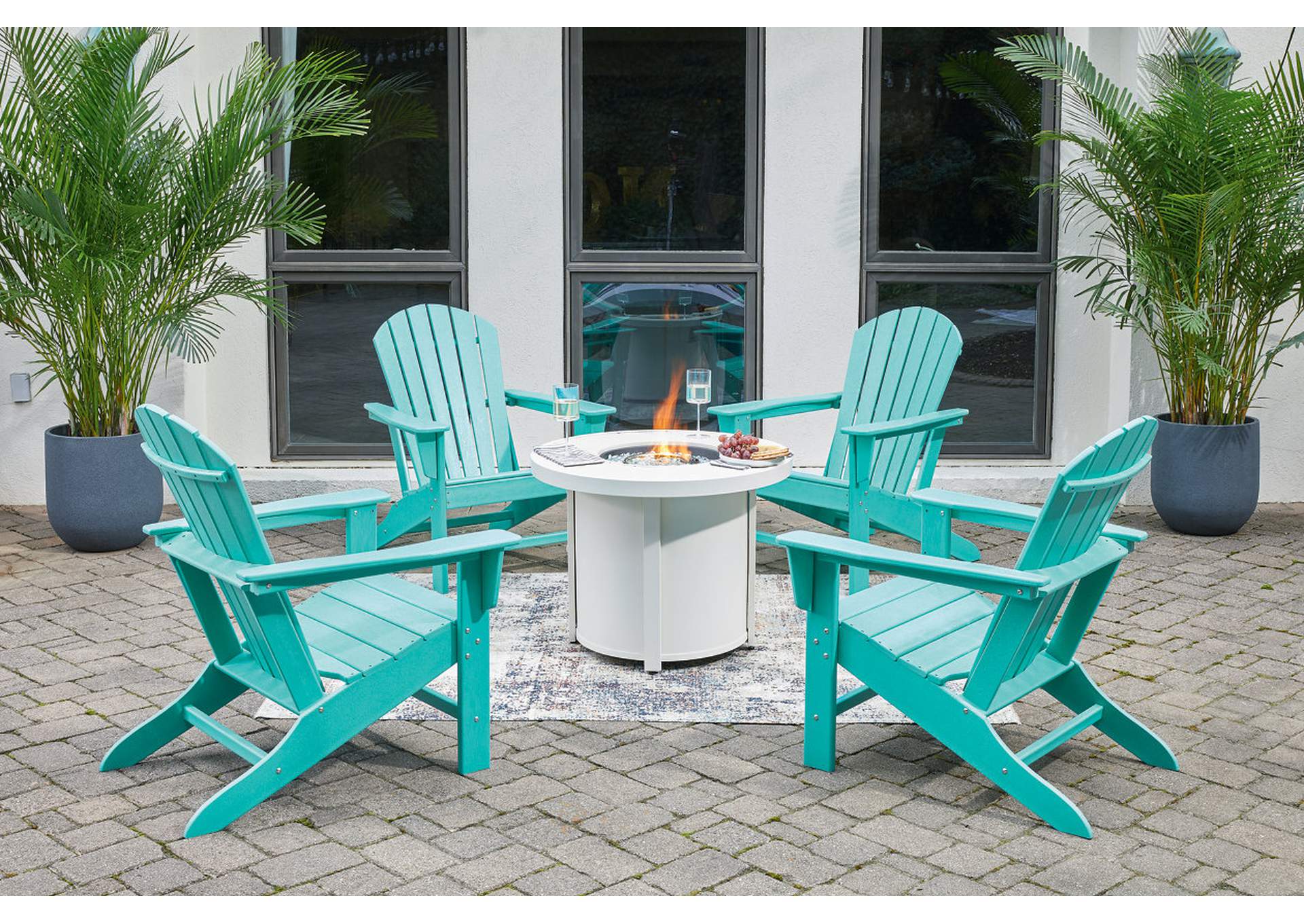 Sundown Treasure Outdoor Fire Pit Table and 4 Chairs,Outdoor By Ashley