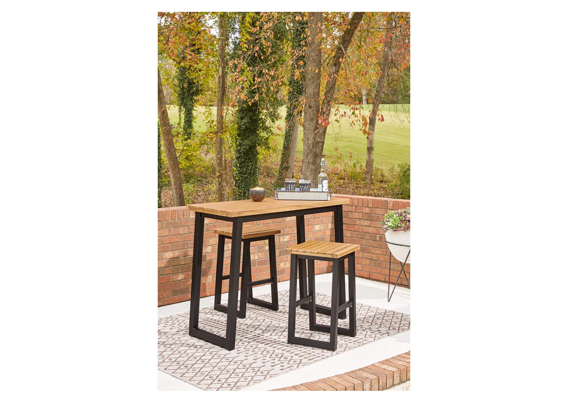 Town Wood Outdoor Counter Table Set (Set of 3),Outdoor By Ashley