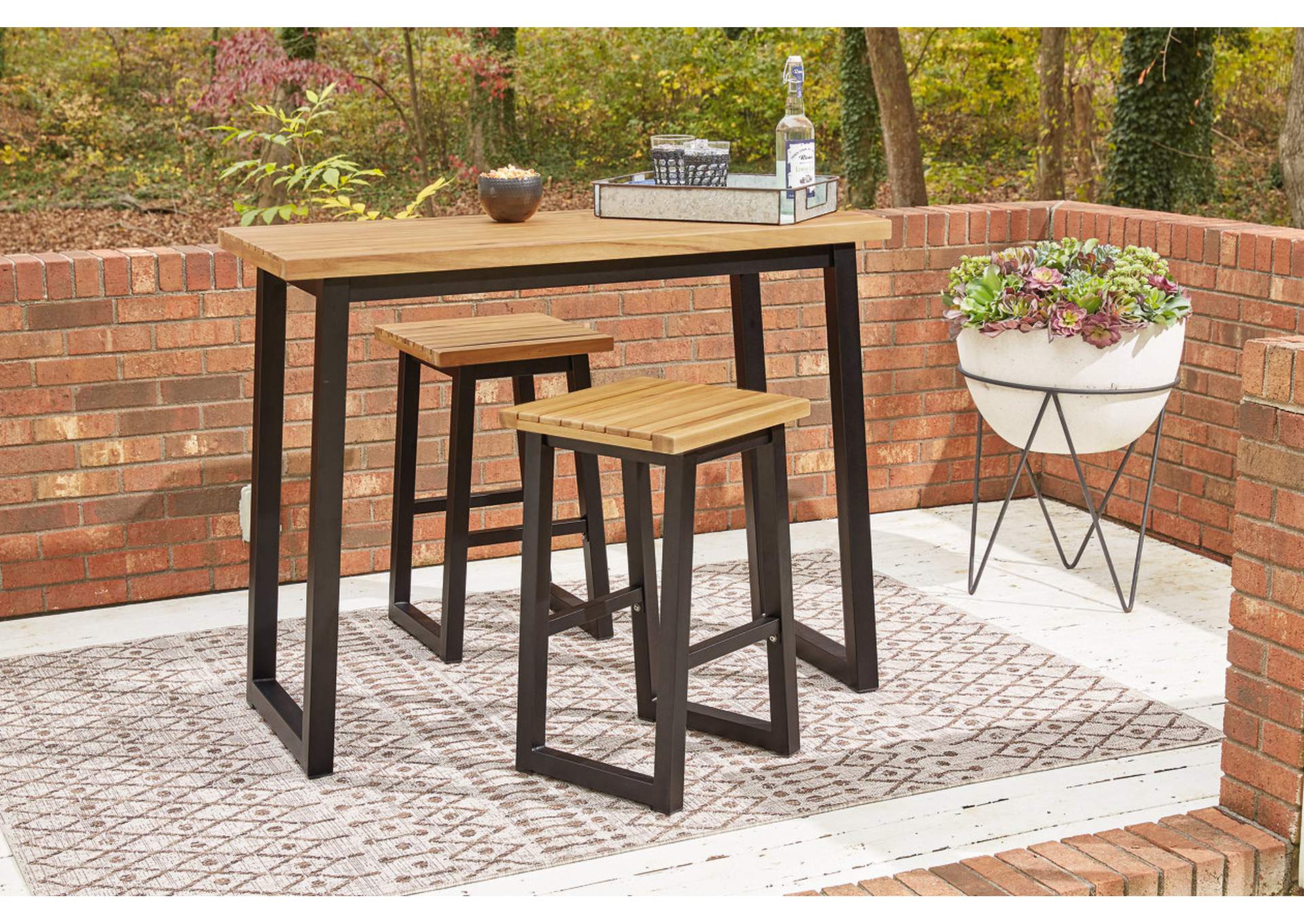 Town Wood Outdoor Counter Table Set (Set of 3),Outdoor By Ashley
