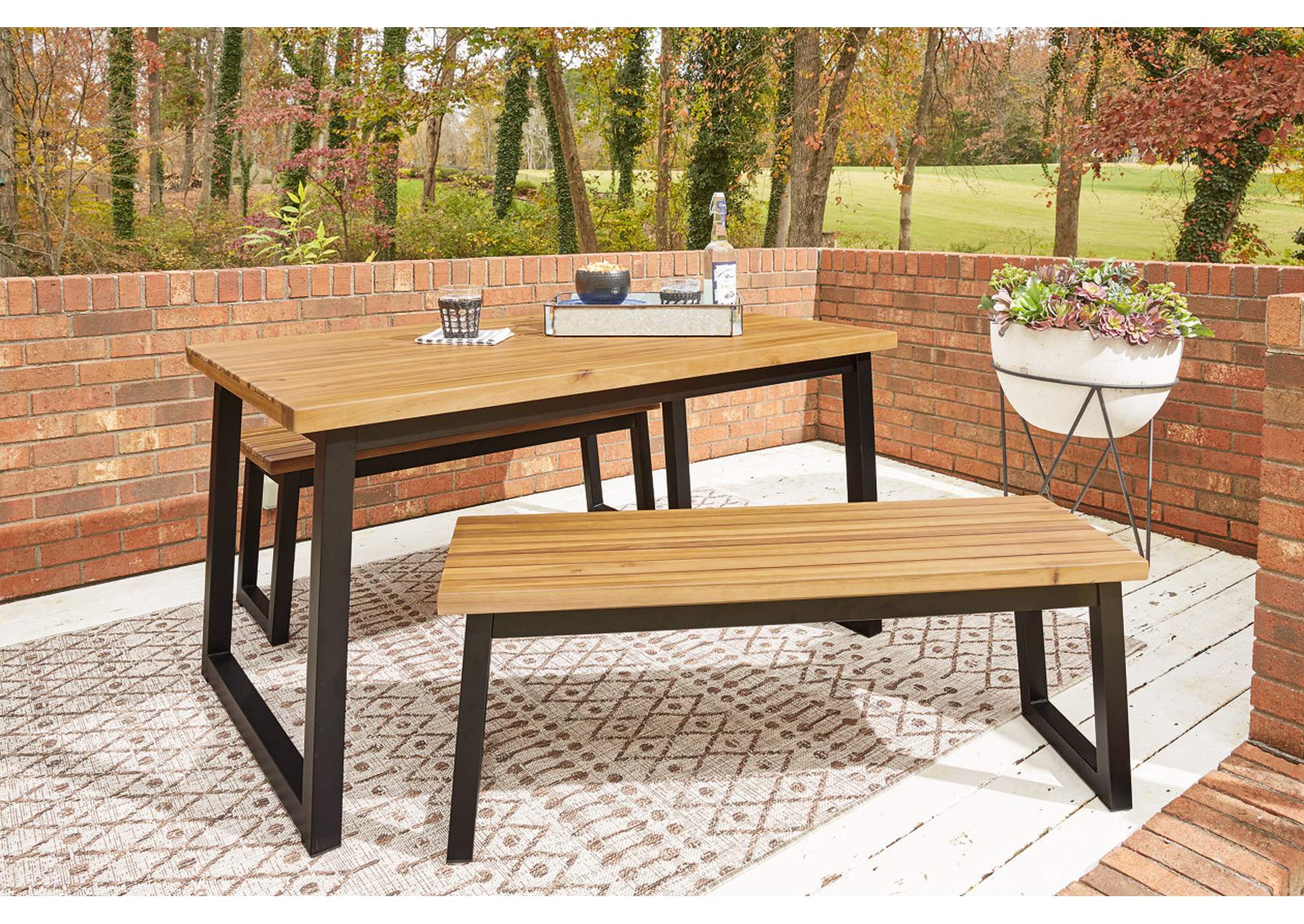 Town Wood Outdoor Dining Table Set (Set of 3),Outdoor By Ashley