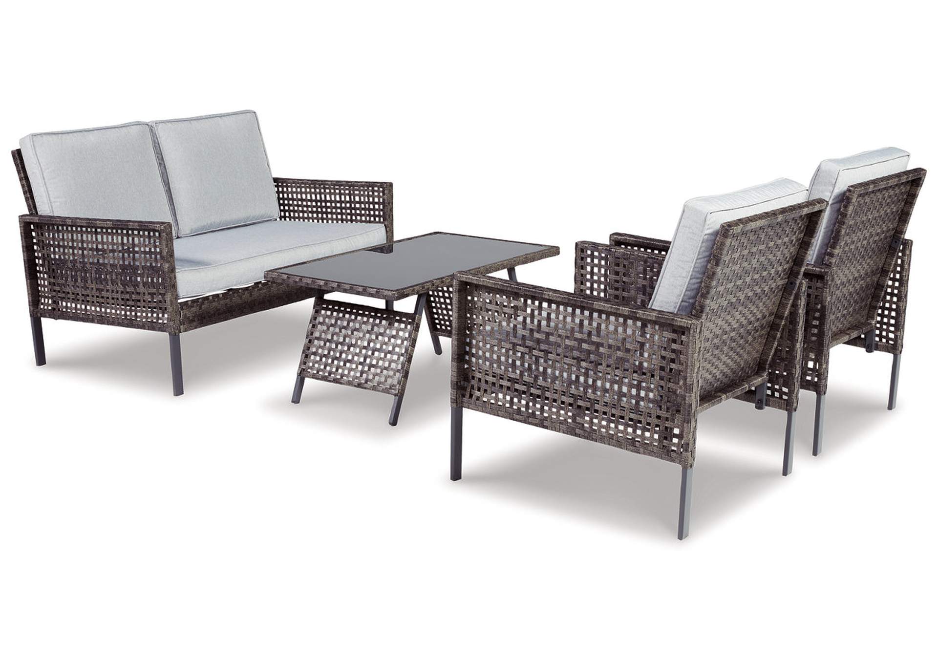 Lainey Outdoor Love/Chairs/Table Set (Set of 4),Outdoor By Ashley