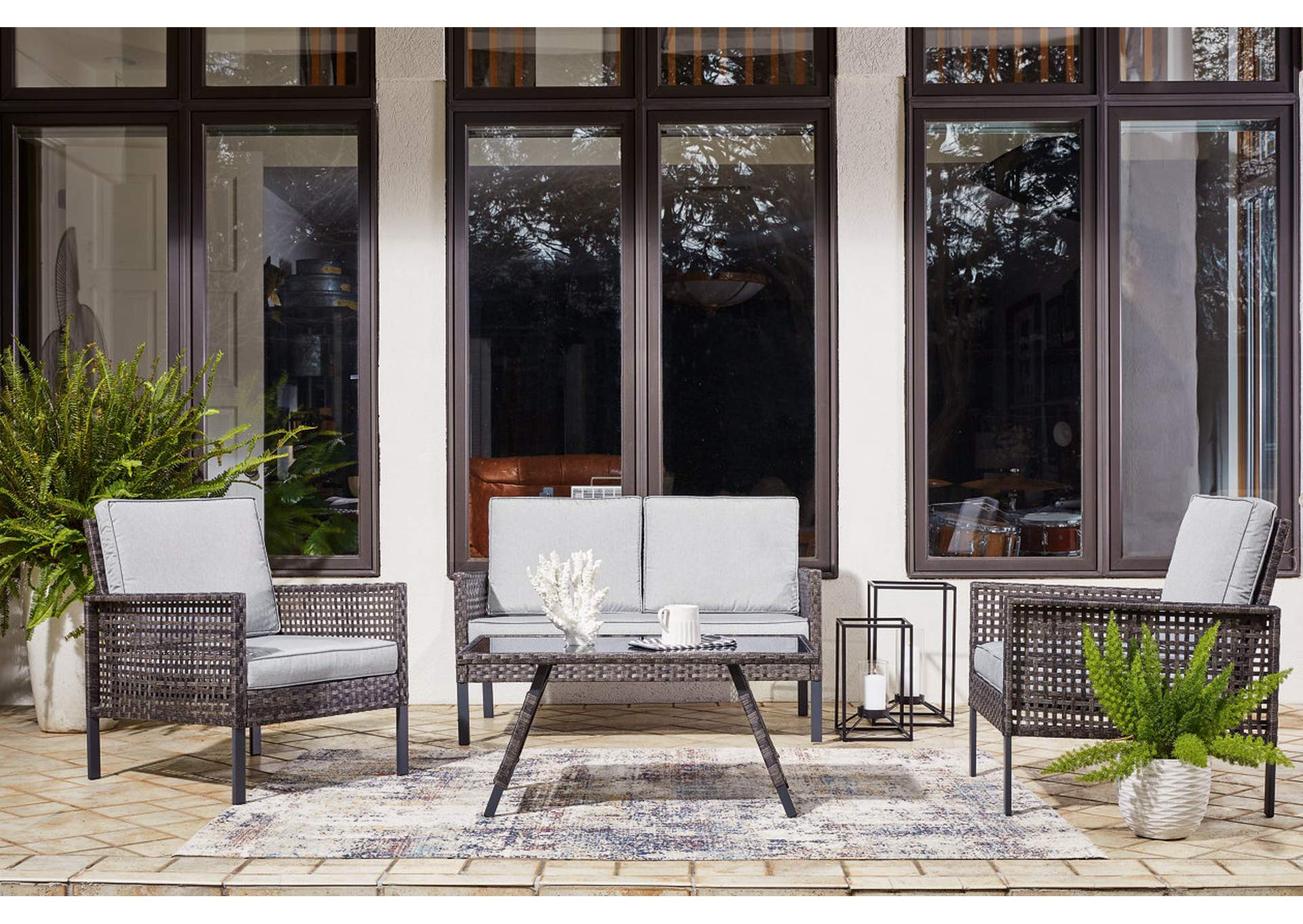 Lainey Outdoor Love/Chairs/Table Set (Set of 4),Outdoor By Ashley