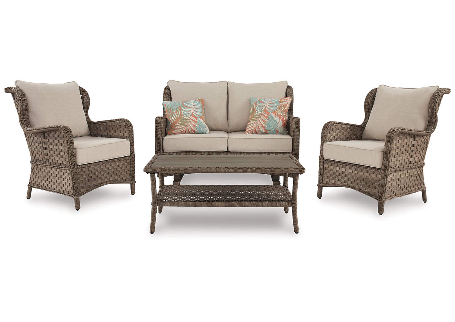 Clear Ridge Outdoor Loveseat and 2 Chairs with Coffee Table