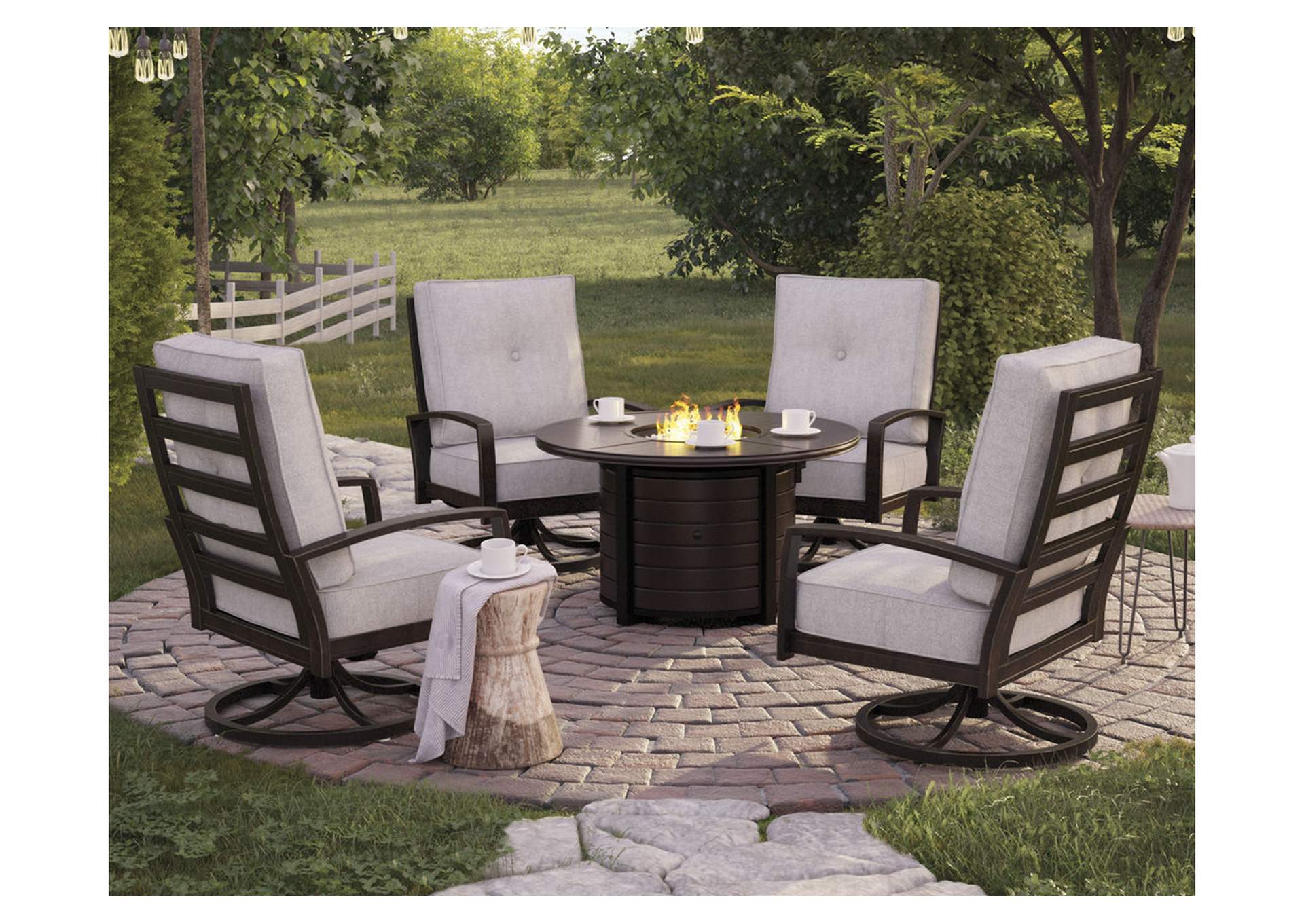 Castle Island Outdoor Fire Pit Table and 4 Chairs,Outdoor By Ashley