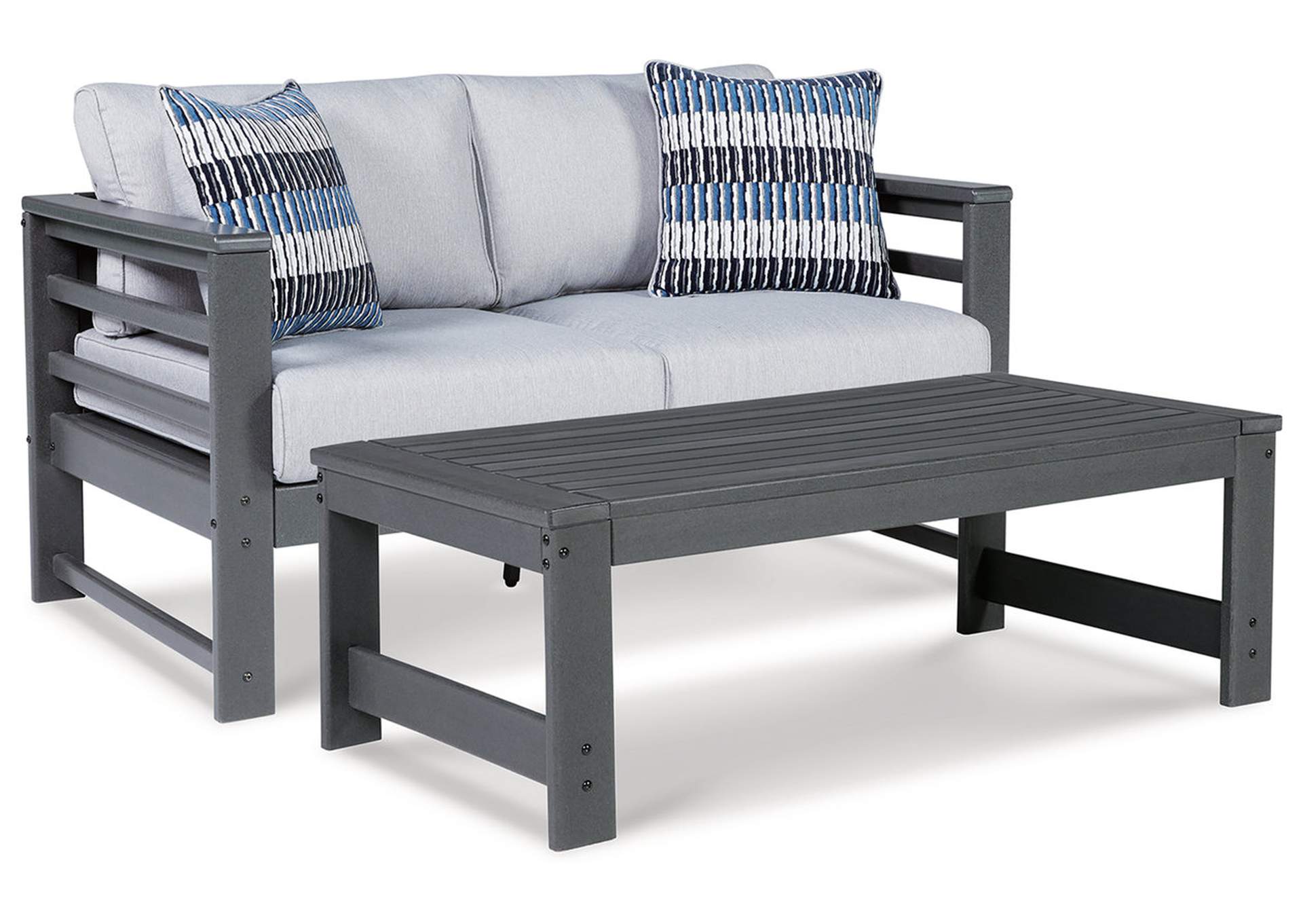 Amora Outdoor Loveseat with Coffee Table,Outdoor By Ashley