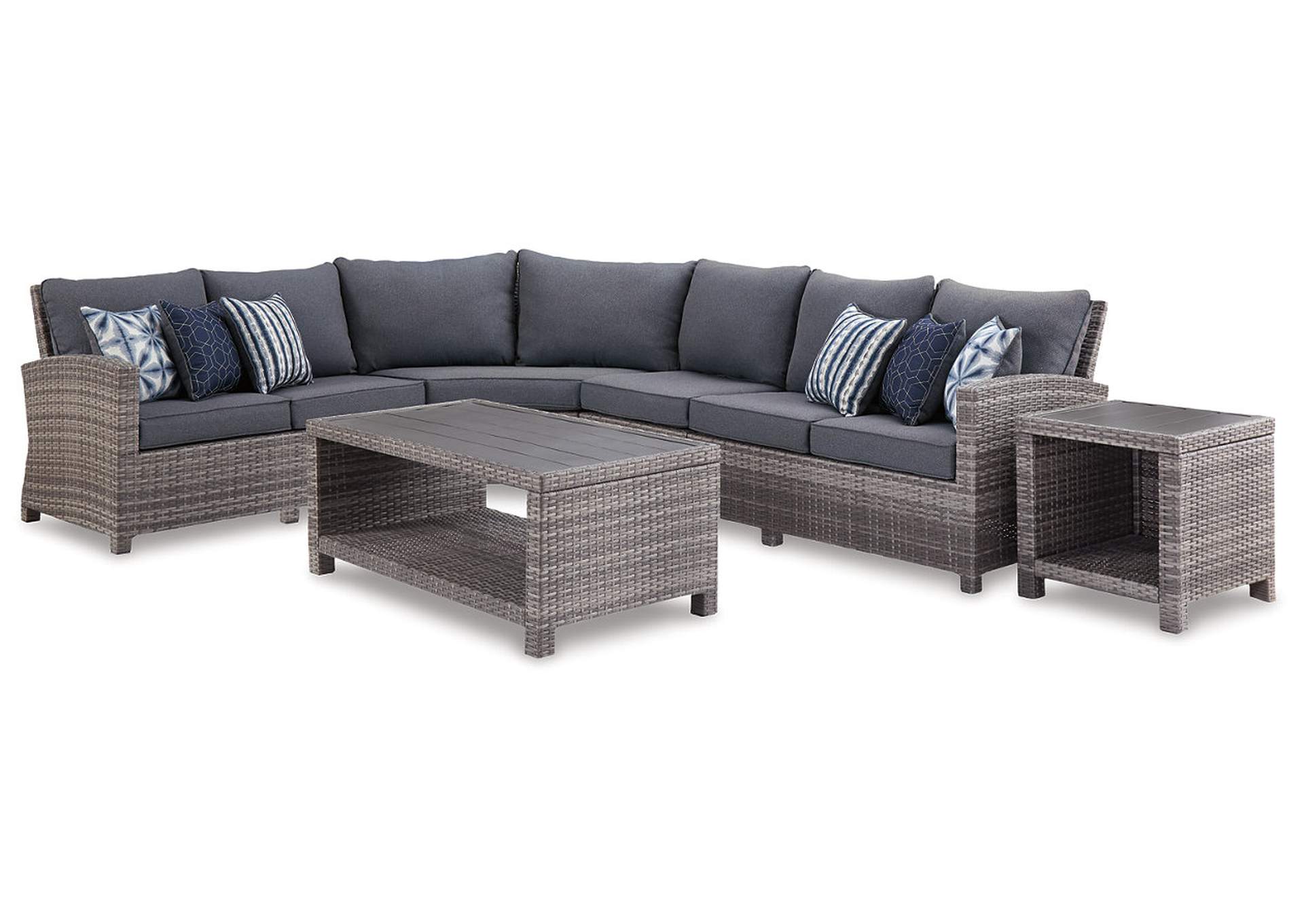 Salem Beach 3-Piece Outdoor Sectional with Chair, Coffee Table and End Table,Outdoor By Ashley