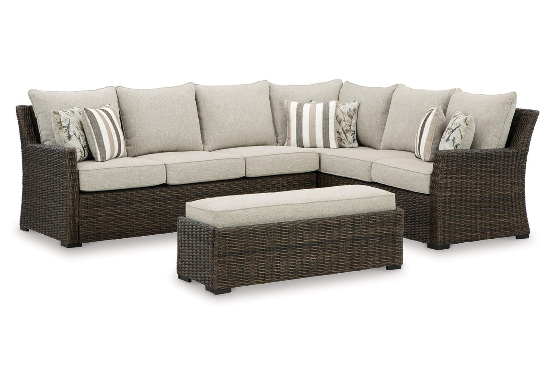 Brook Ranch Outdoor Sofa Sectional/Bench with Cushion (Set of 3),Outdoor By Ashley