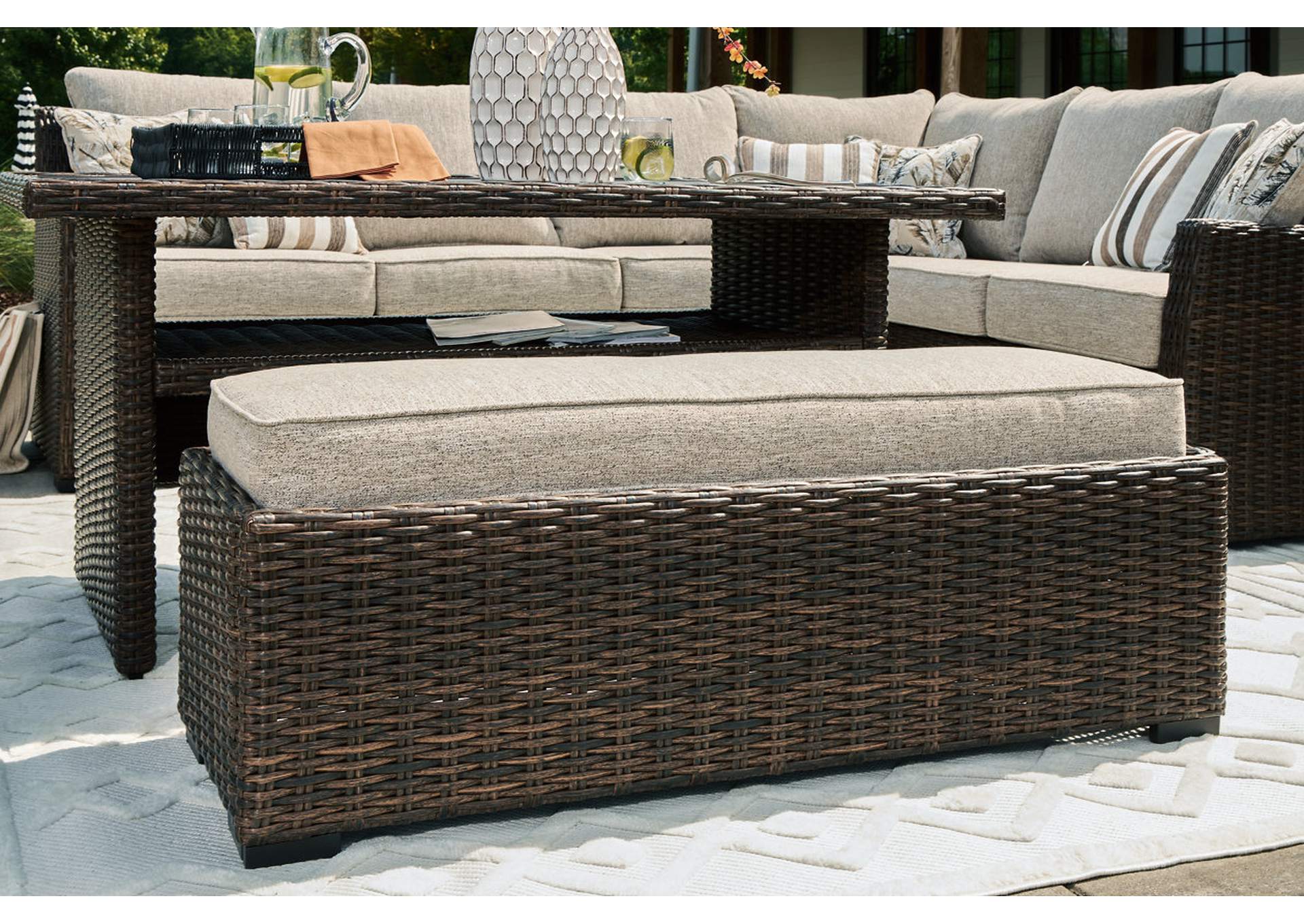 Brook Ranch Outdoor Sofa Sectional/Bench with Cushion (Set of 3),Outdoor By Ashley