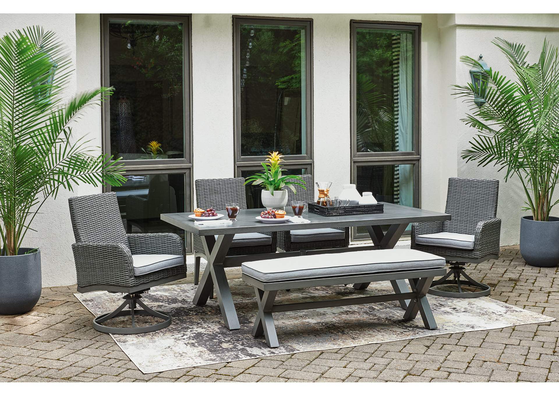 Elite Park Outdoor Dining Table and 4 Chairs and Bench,Outdoor By Ashley