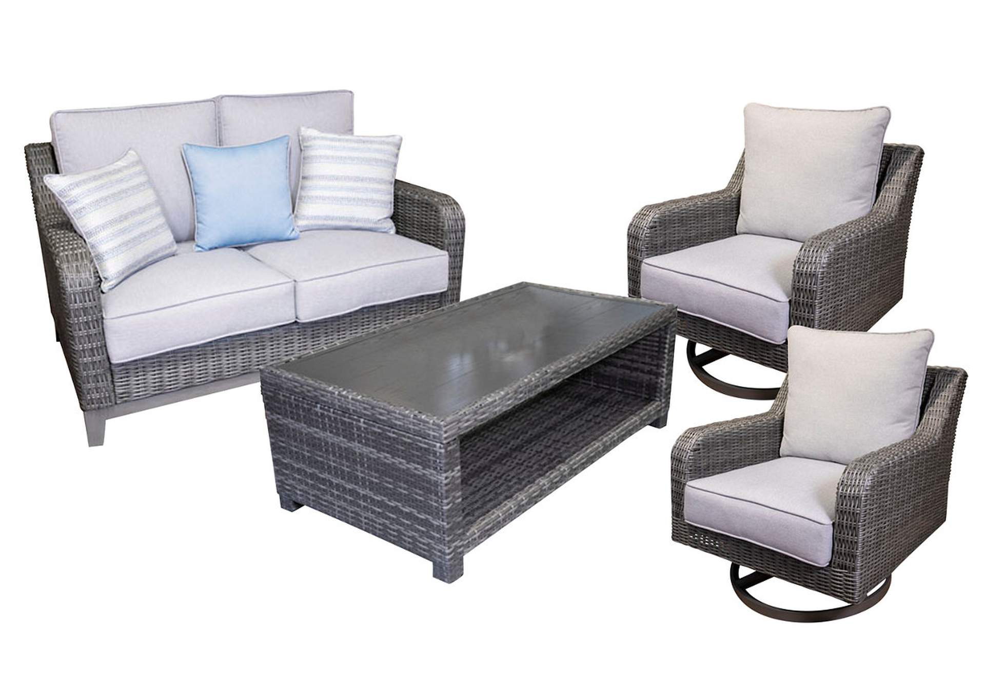 Elite Park Outdoor Loveseat and 2 Lounge Chairs with Coffee Table