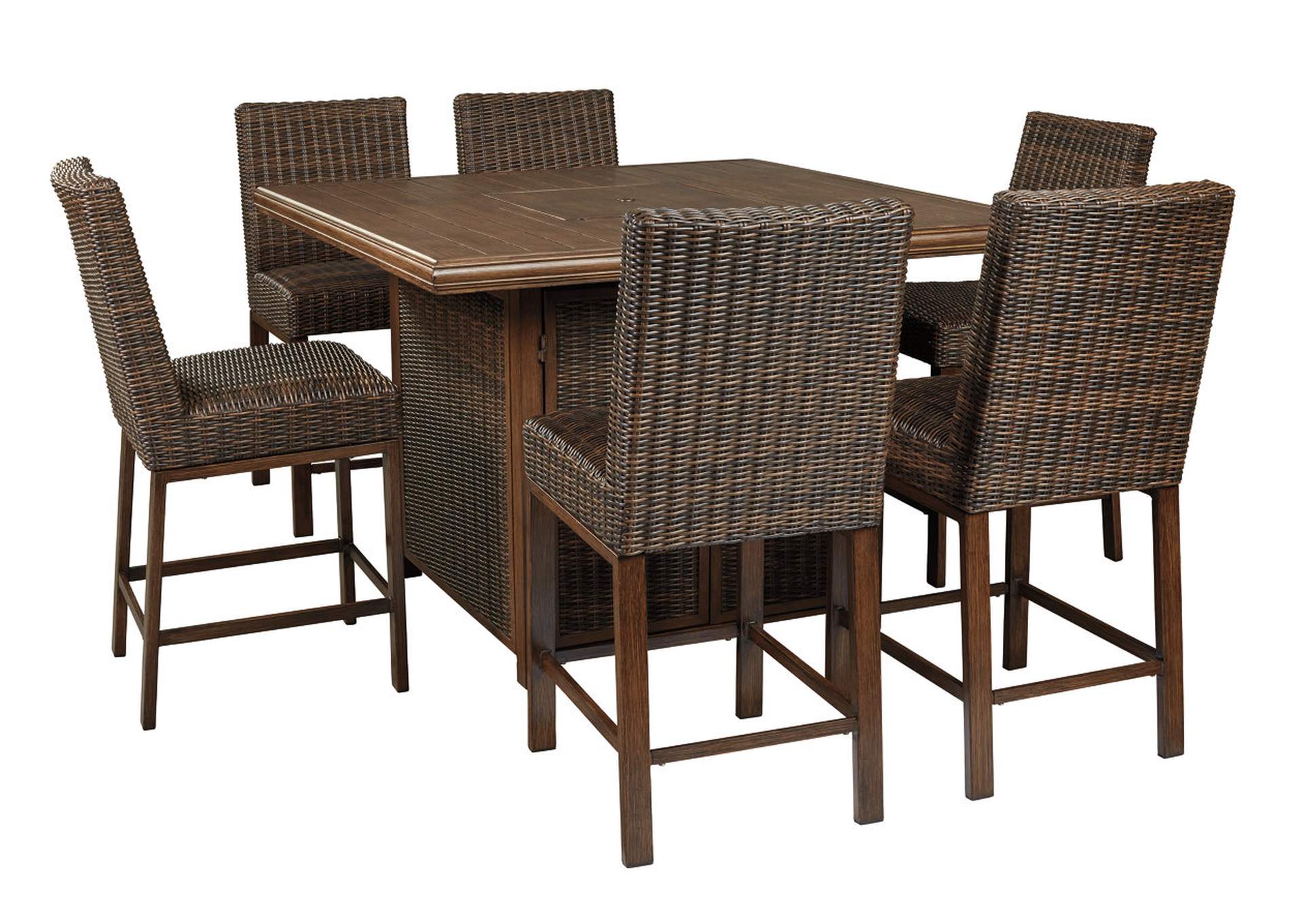 Paradise Trail Outdoor Bar Table and 6 Barstools,Outdoor By Ashley