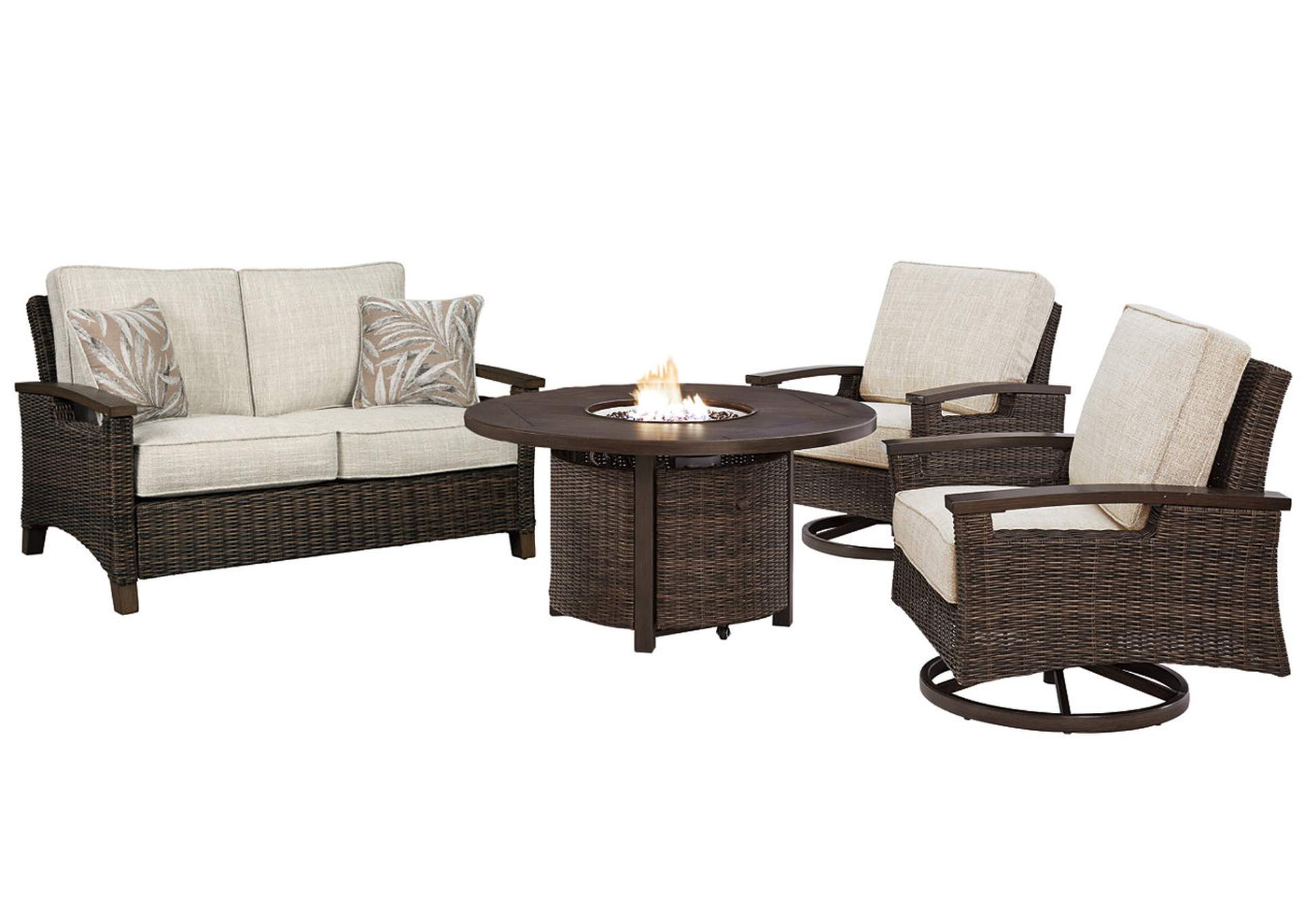 Paradise Trail Outdoor Loveseat and 2 Lounge Chairs with Fire Pit Table,Outdoor By Ashley