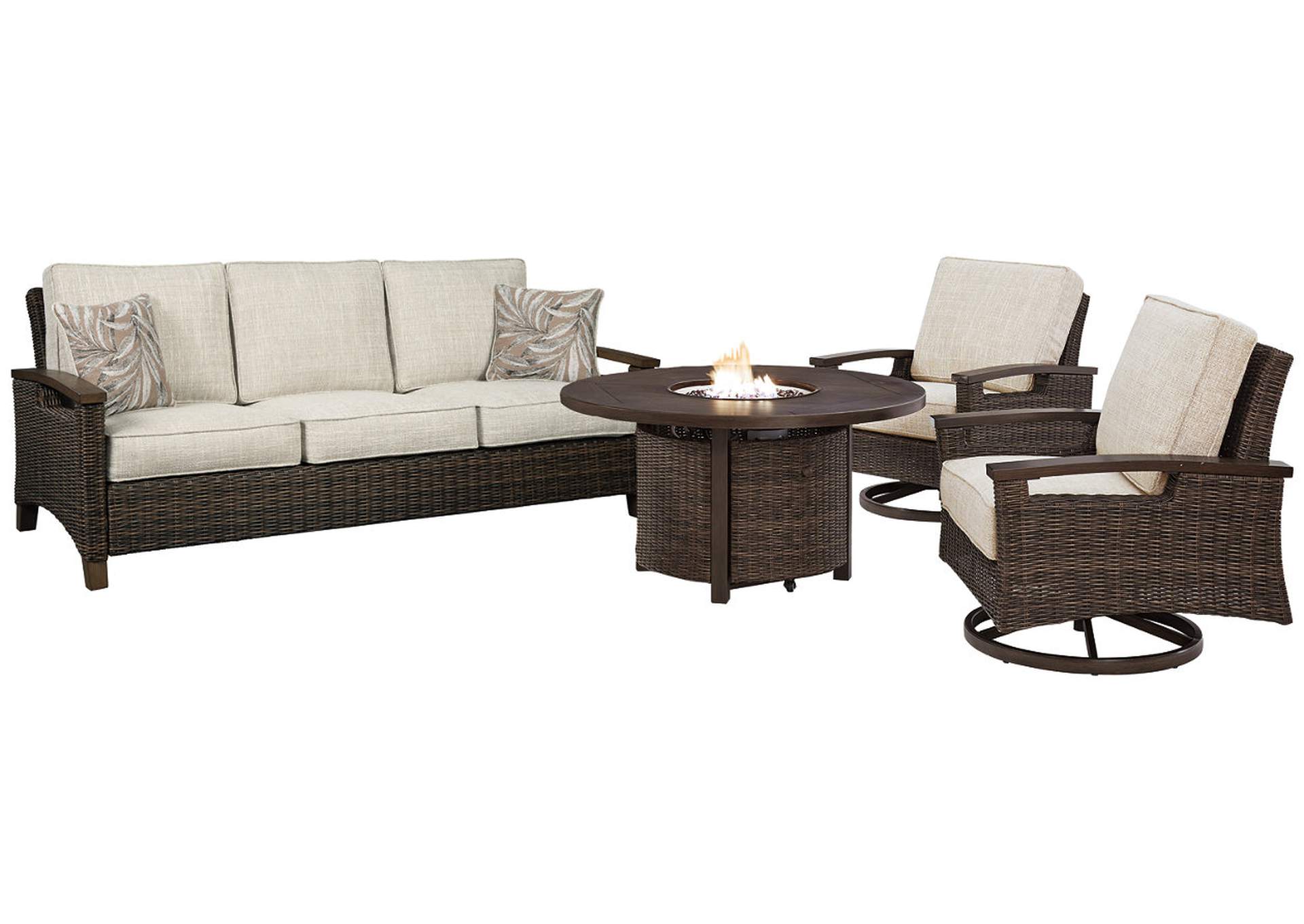 Paradise Trail Outdoor Sofa and 2 Lounge Chairs with Fire Pit Table