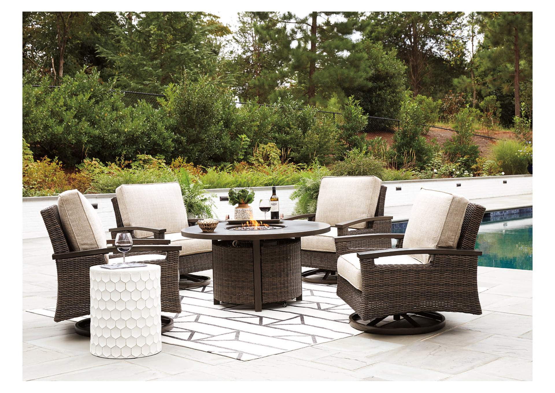 Paradise Trail Outdoor Fire Pit Table and 4 Chairs,Outdoor By Ashley