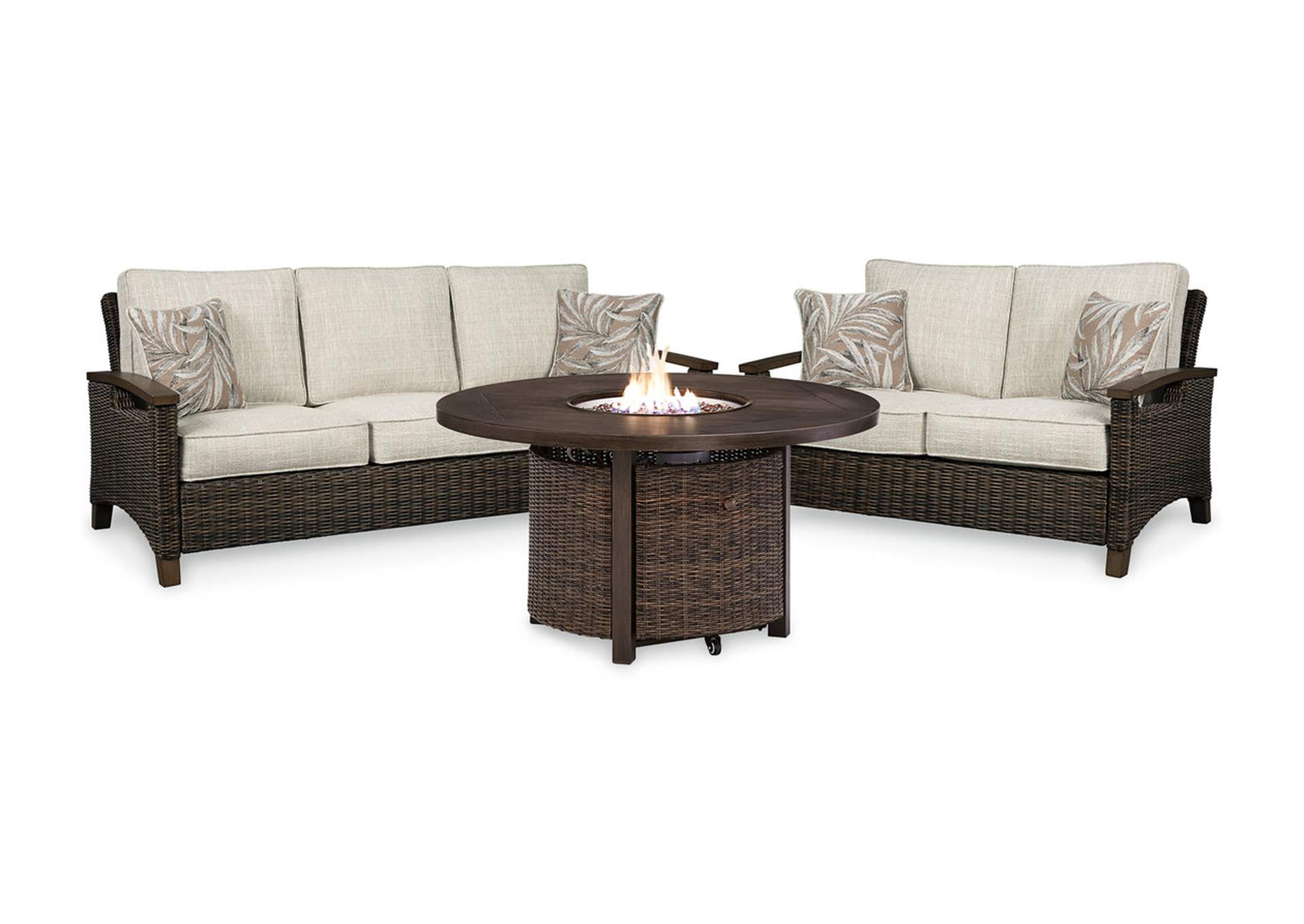 Paradise Trail Outdoor Sofa and Loveseat with Fire Pit Table,Outdoor By Ashley