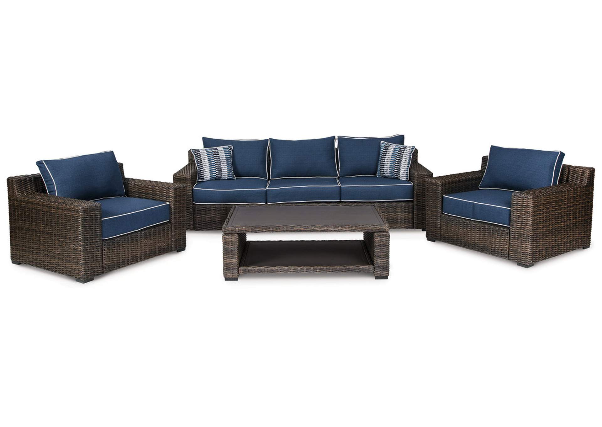 Grasson Lane Outdoor Sofa and 2 Chairs with Coffee Table