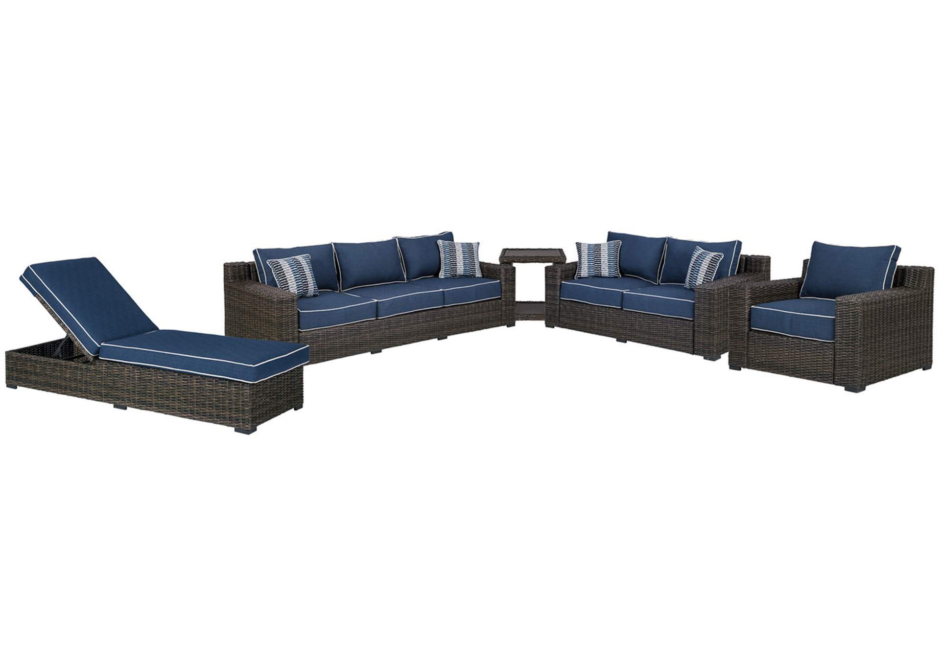 Grasson Lane Outdoor Sofa and Loveseat with 2 Lounge Chairs and End Table