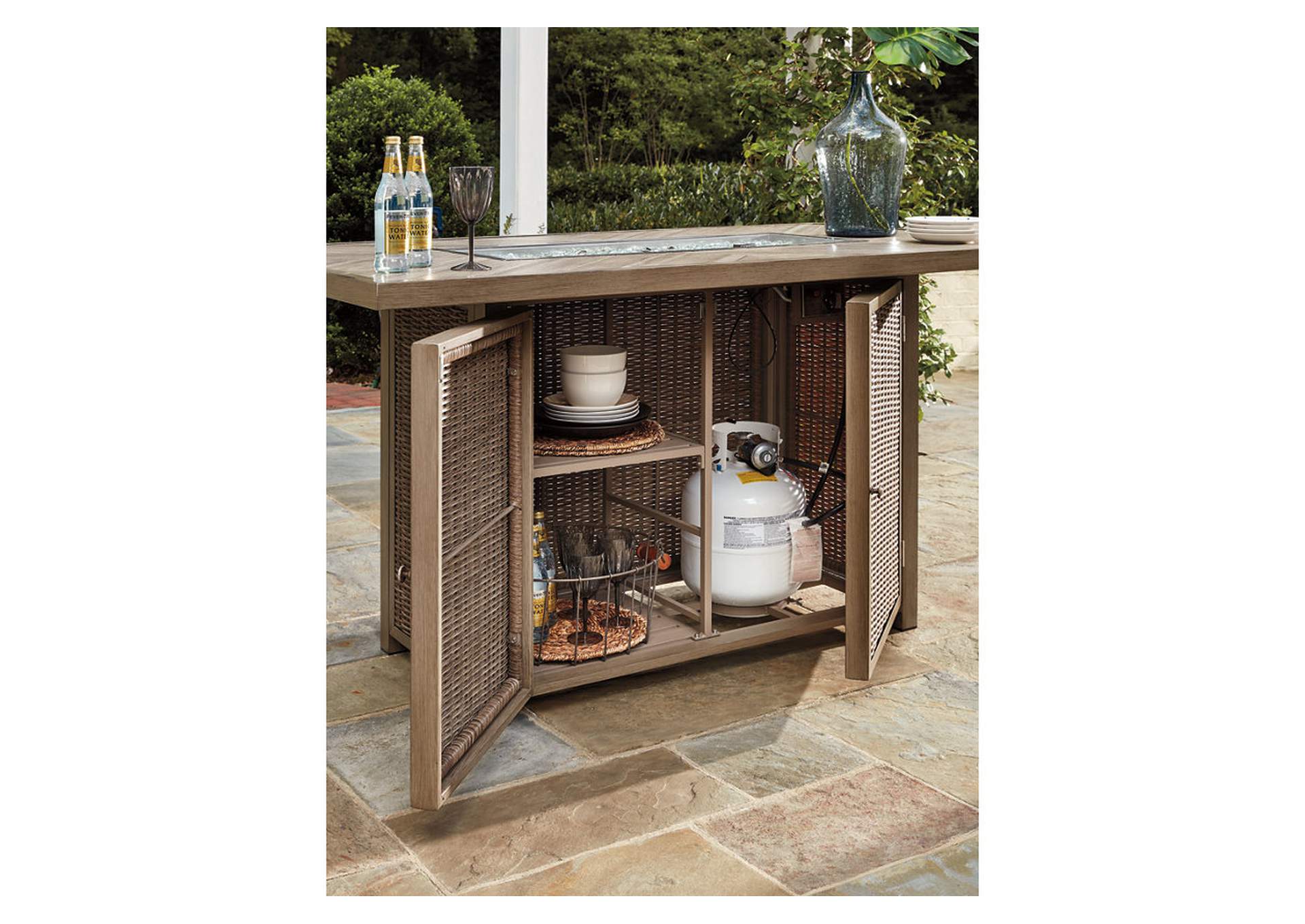 Beachcroft Bar Table with Fire Pit,Outdoor By Ashley