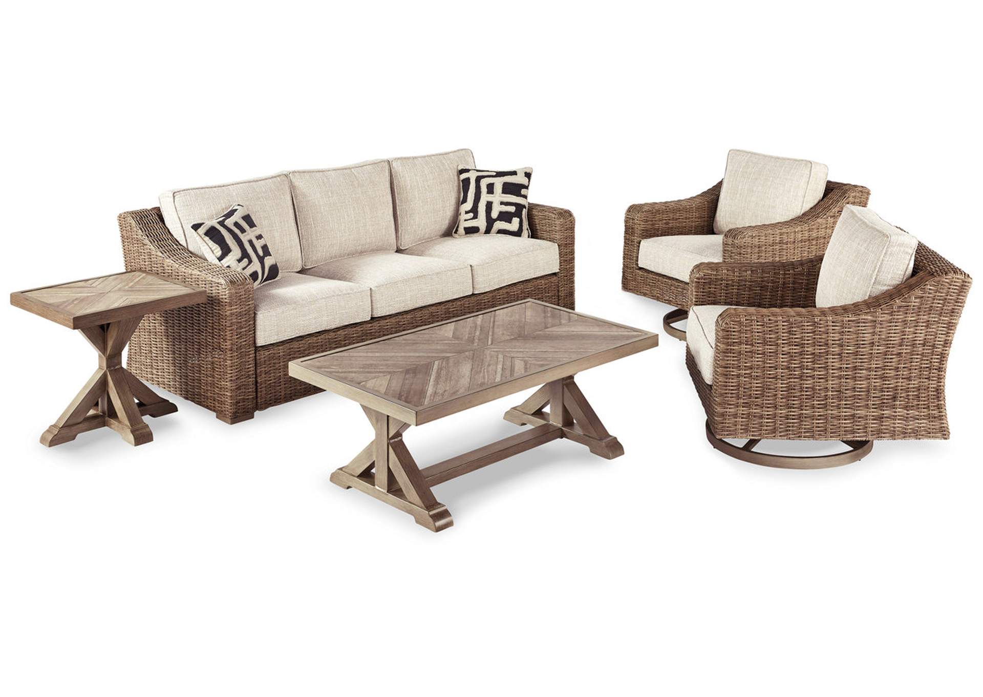 Beachcroft Outdoor Sofa and  2 Lounge Chairs with Coffee Table and 2 End Tables,Outdoor By Ashley