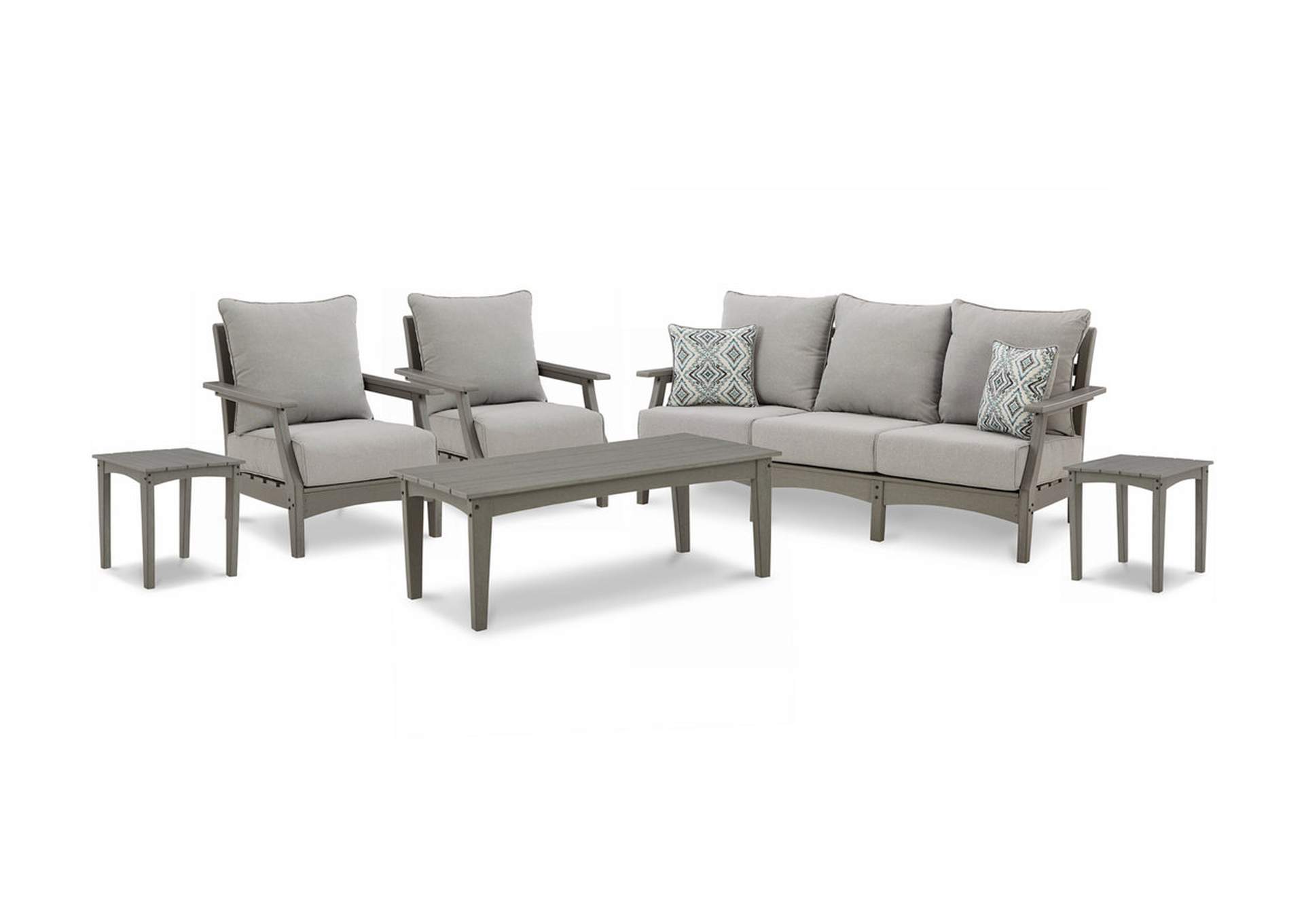 Visola Outdoor Sofa and  2 Lounge Chairs with Coffee Table and 2 End Tables,Outdoor By Ashley