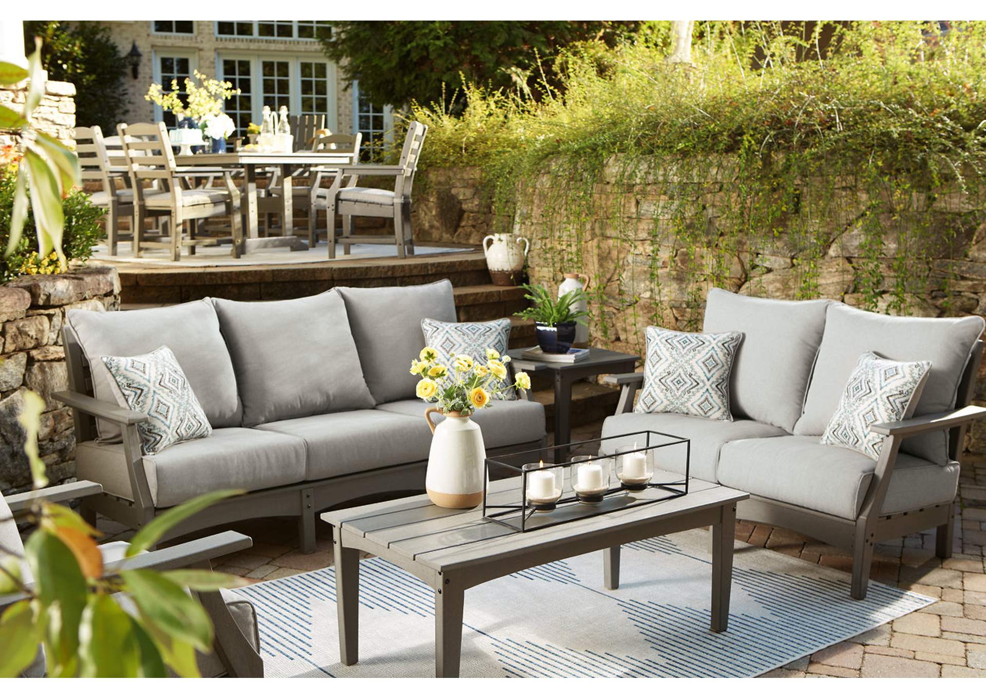 Visola Outdoor Sofa and Loveseat with Coffee Table,Outdoor By Ashley