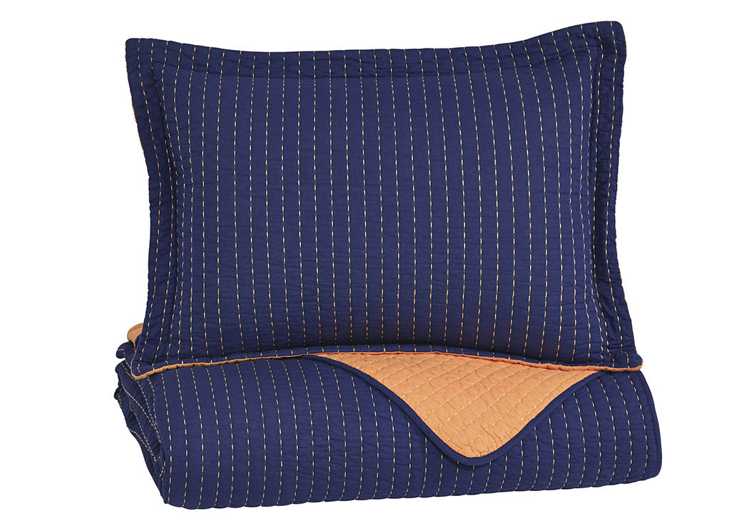 Dansby Navy/Orange Twin Coverlet Set,ABF Signature Design by Ashley