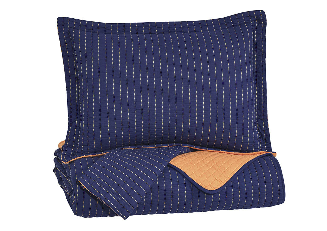 Dansby Navy/Orange Full Coverlet Set,ABF Signature Design by Ashley