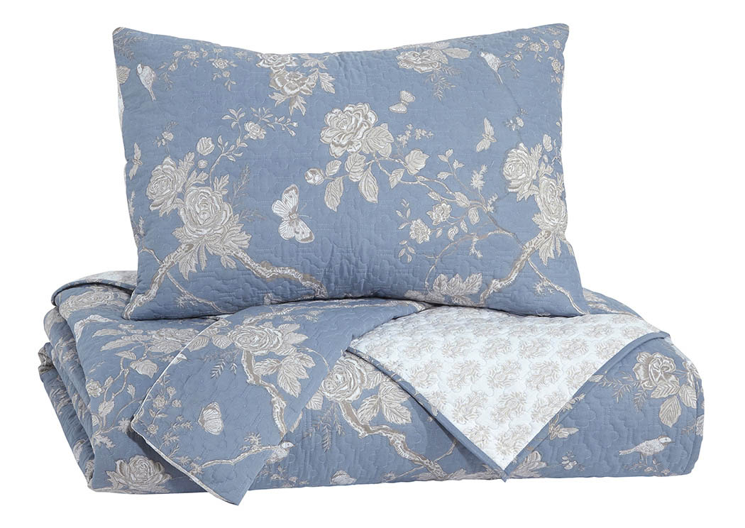 Damita Blue/Beige Queen Quilt Set,ABF Signature Design by Ashley